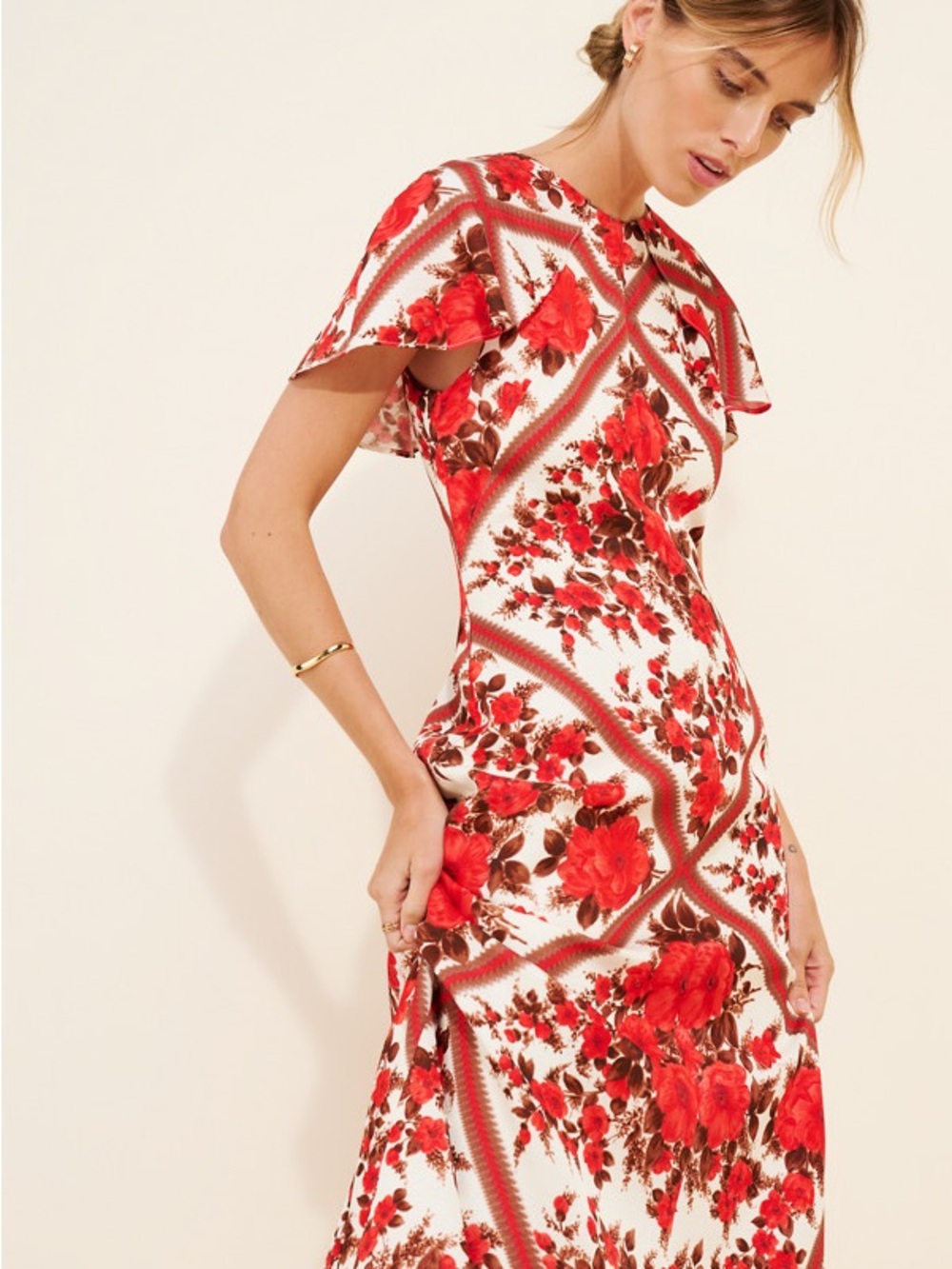Hill House Davina Floral Red & White Midi Dress - Elegant  Dress - Picture 3 of 4